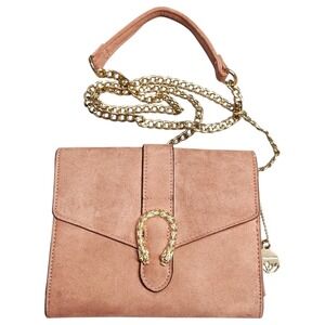 Big Buddha Crossbody Bag Womens Pink Gold Chain Faux Suede Magnetic Snap Closure
